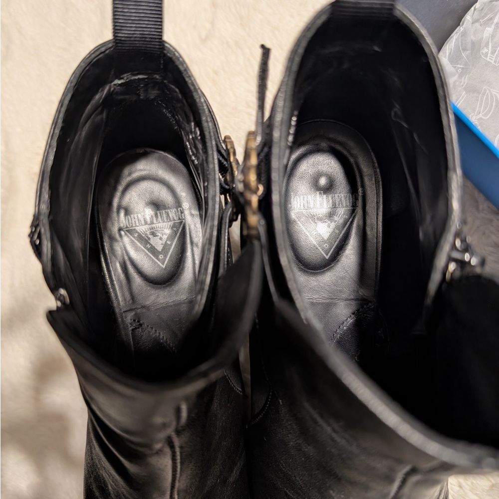 John Fluevog Firefly Lucidota Black Leather Ankle Boots. Unique Heel. Size 9 - Picture 11 of 14